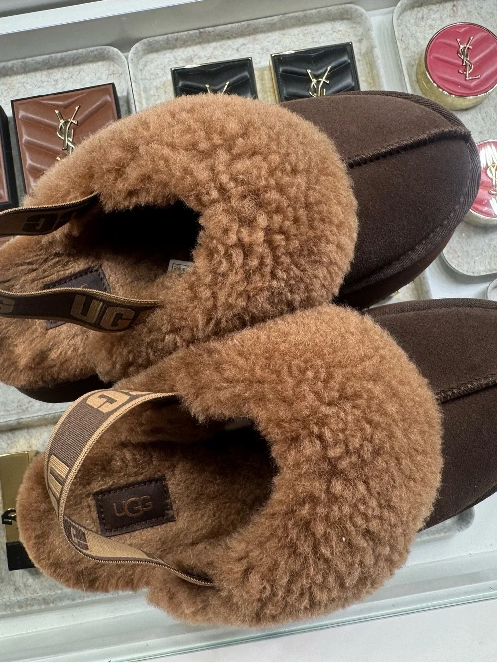 UGG Brown Suede Platform Shearling Mule